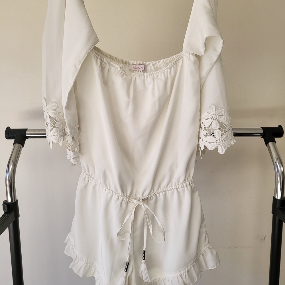 Lace Off the Shoulder White Romper